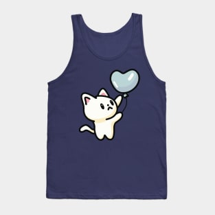 Cute Cat Holding Heart Shaped Blue Balloon Tank Top